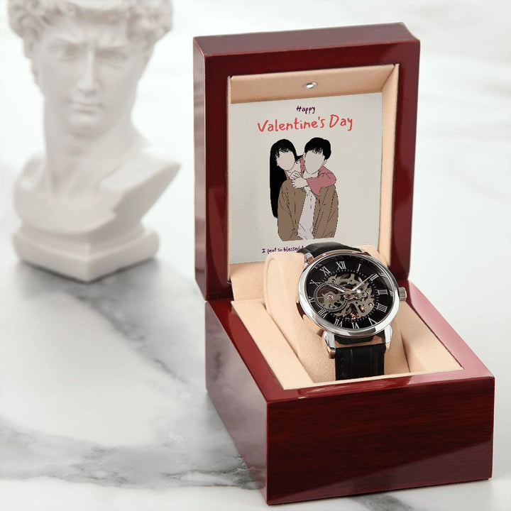 Happy Valentine's Day | Feel So Blessed -  Men's Openwork Watch