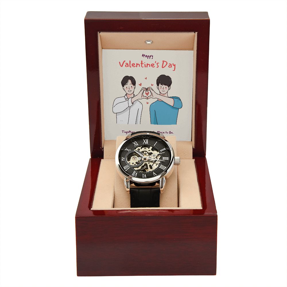 Happy Valentine's Day | Together is my favorite place to be LGBTQ for Men - Men's Openwork Watch