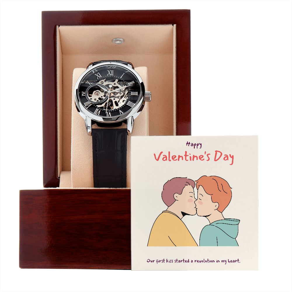 Happy Valentine's Day | First Kiss LGBTQ For Men - Men's Openwork Watch