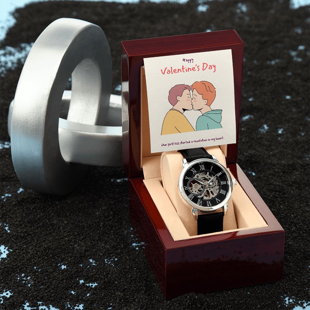 Happy Valentine's Day | First Kiss LGBTQ For Men - Men's Openwork Watch