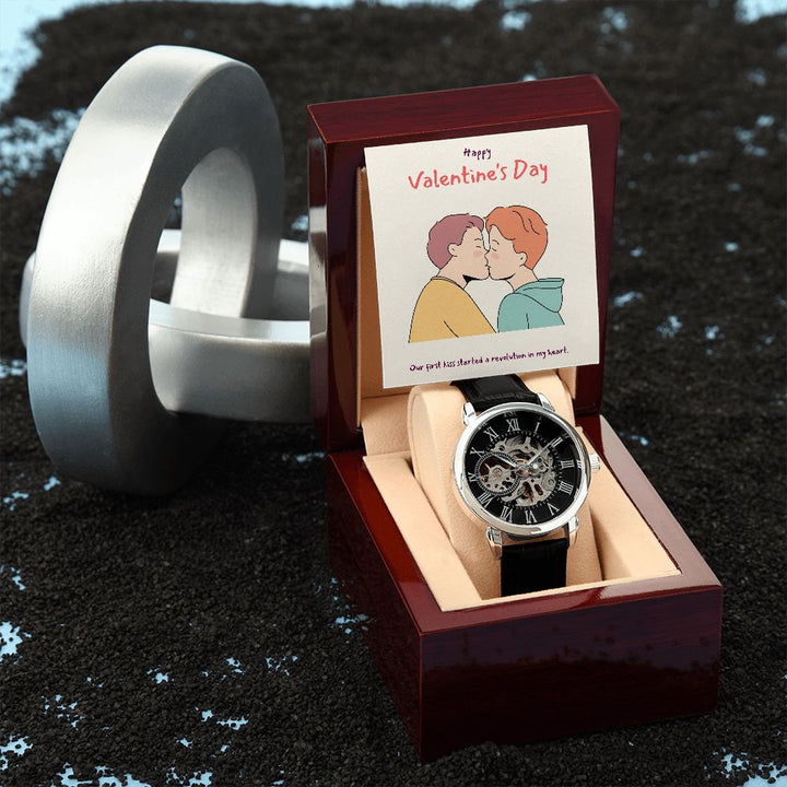 Happy Valentine's Day | First Kiss LGBTQ For Men - Men's Openwork Watch
