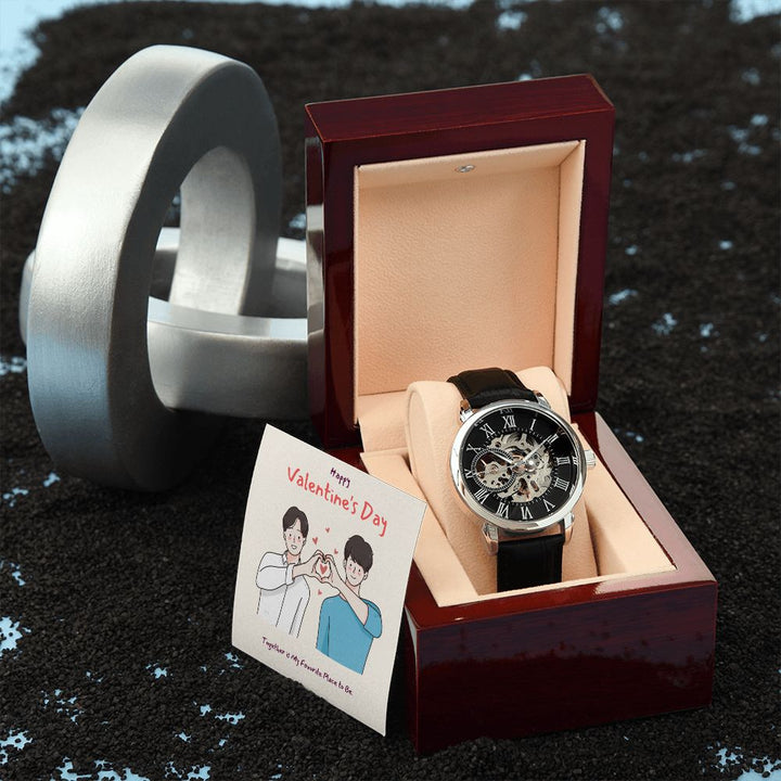 Happy Valentine's Day | Together is my favorite place to be LGBTQ for Men - Men's Openwork Watch