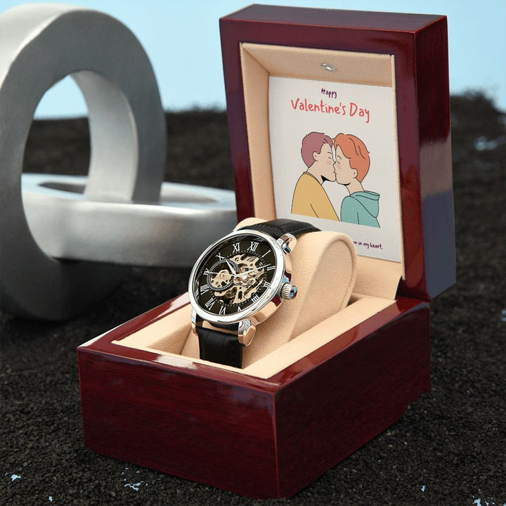 Happy Valentine's Day | First Kiss LGBTQ For Men - Men's Openwork Watch