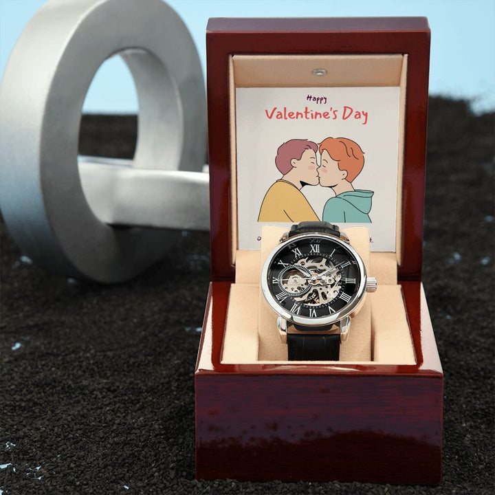 Happy Valentine's Day | First Kiss LGBTQ For Men - Men's Openwork Watch