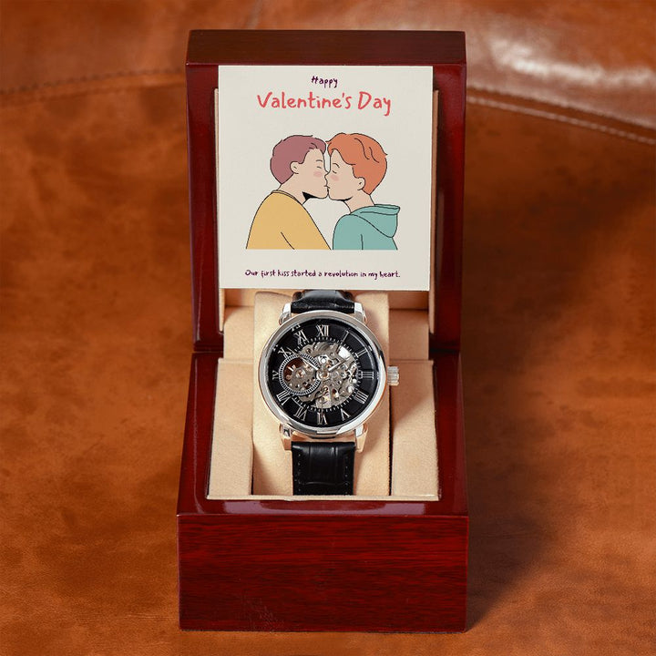 Happy Valentine's Day | First Kiss LGBTQ For Men - Men's Openwork Watch