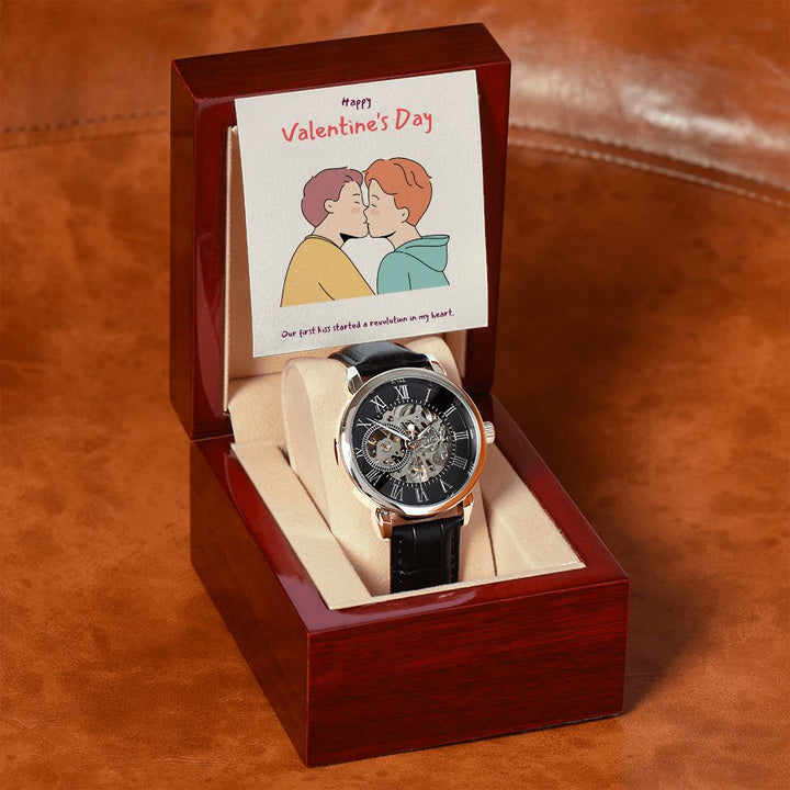 Happy Valentine's Day | First Kiss LGBTQ For Men - Men's Openwork Watch