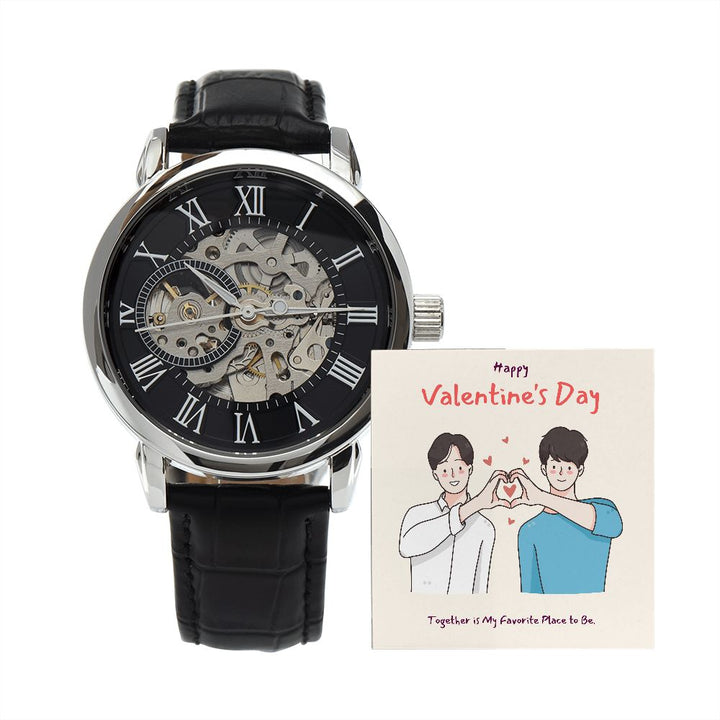 Happy Valentine's Day | Together is my favorite place to be LGBTQ for Men - Men's Openwork Watch