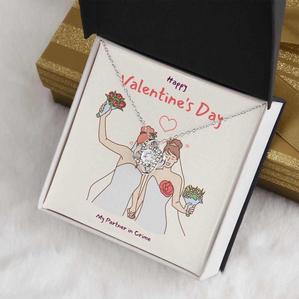 Happy Valentine's | My Partner in Crime LGBTQ for Women - Love Knot Necklace