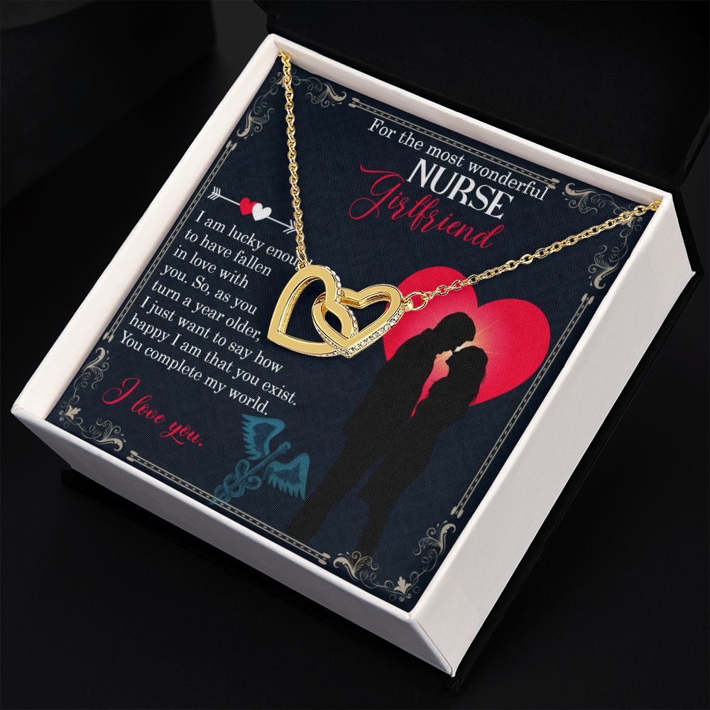 For the most wonderful Nurse Girlfriend | I am lucky enough to have fallen in love with you - Interlocking Hearts Necklace
