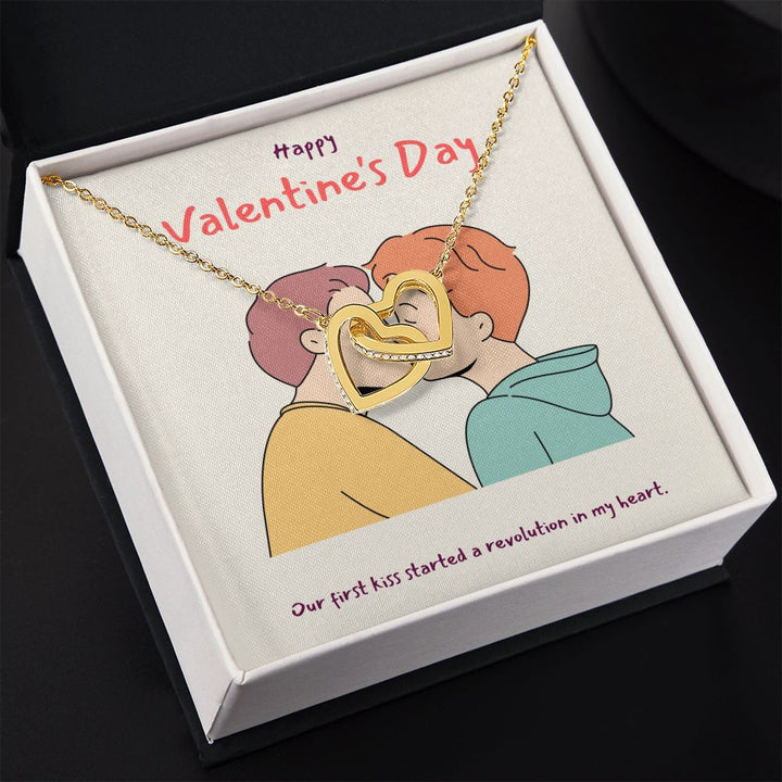 Happy Valentine's Day | A Revolution in my Heart LGBTQ for Men - Interlocking Hearts Necklace