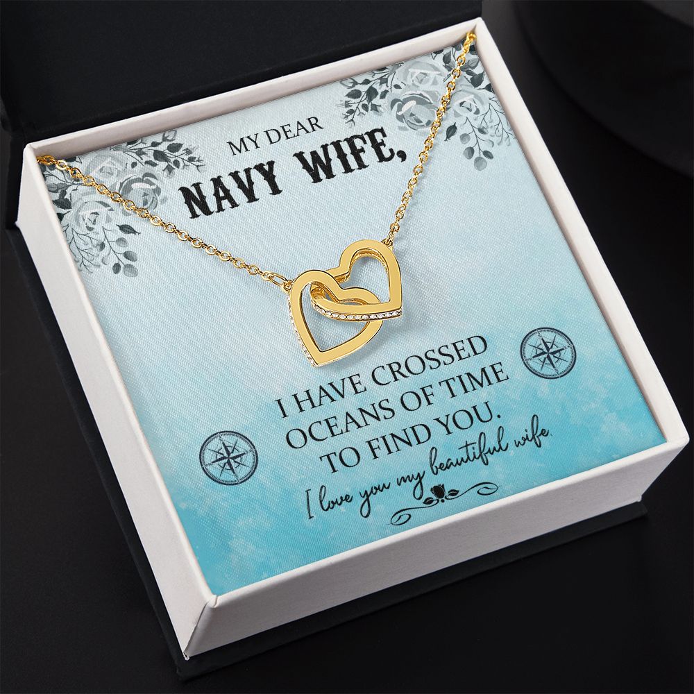 To My Navy Wife | Proud to Stand by Your Side - Interlocking Hearts Necklace