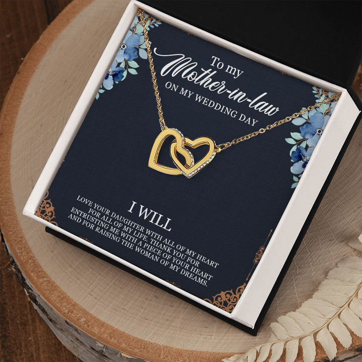 To My Mother-in-Law on my Wedding Day | Thank you for entrusting me with a piece of your heart - Interlocking Hearts Necklace