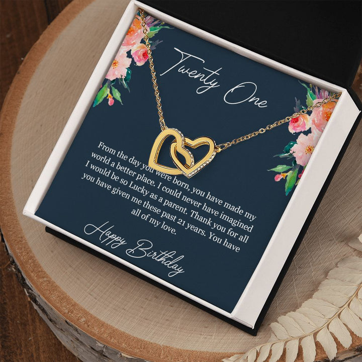 Happy Birthday | You have made my world a better place - Interlocking Hearts Necklace