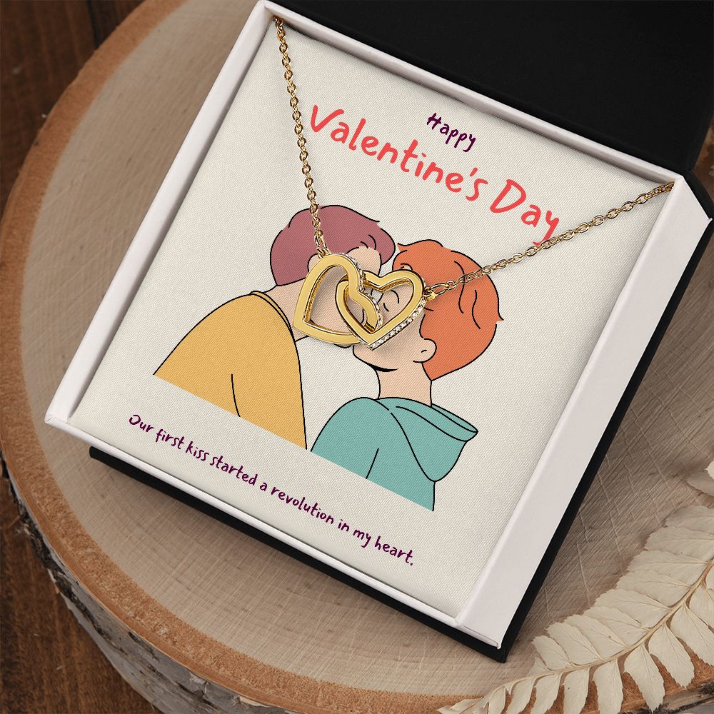 Happy Valentine's Day | A Revolution in my Heart LGBTQ for Men - Interlocking Hearts Necklace