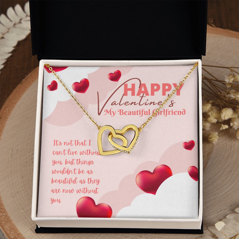 Happy Valentine's My Beautiful Girlfriend | Love's Unbreakable Bond - Interlocking Hearts Necklace