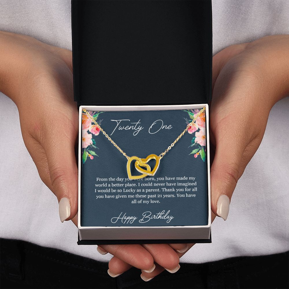 Happy Birthday | You have made my world a better place - Interlocking Hearts Necklace