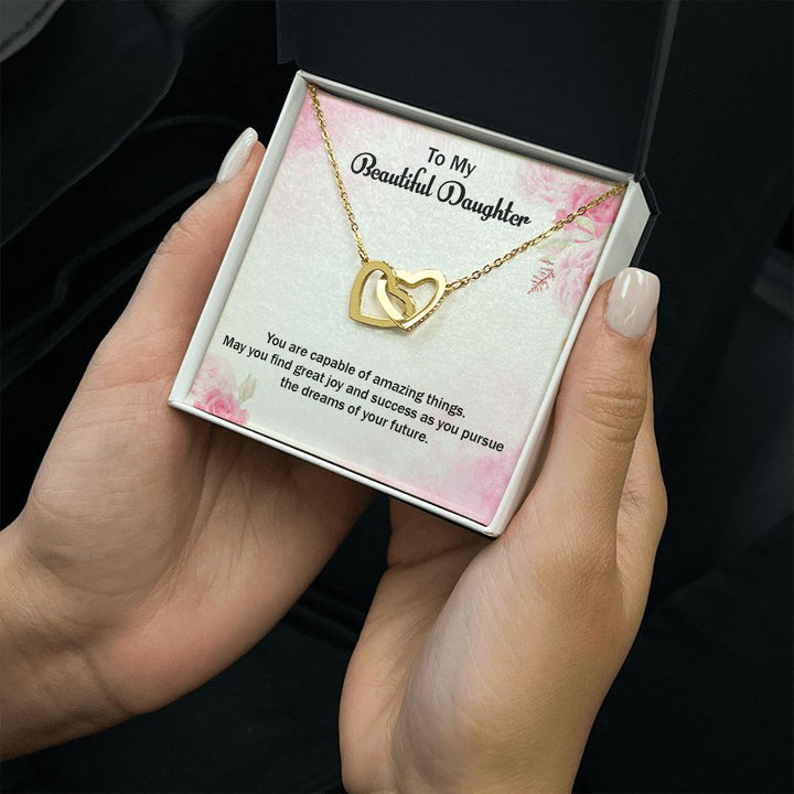 To My Beautiful Daughter | Graduate: A Step Towards Success! - Interlocking Hearts Necklace