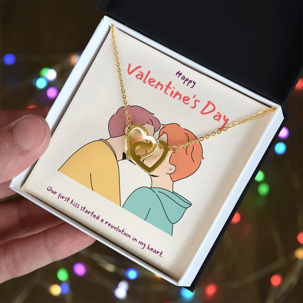 Happy Valentine's Day | A Revolution in my Heart LGBTQ for Men - Interlocking Hearts Necklace