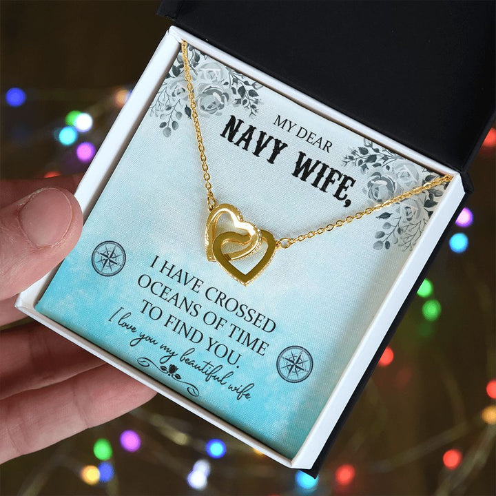To My Navy Wife | Proud to Stand by Your Side - Interlocking Hearts Necklace