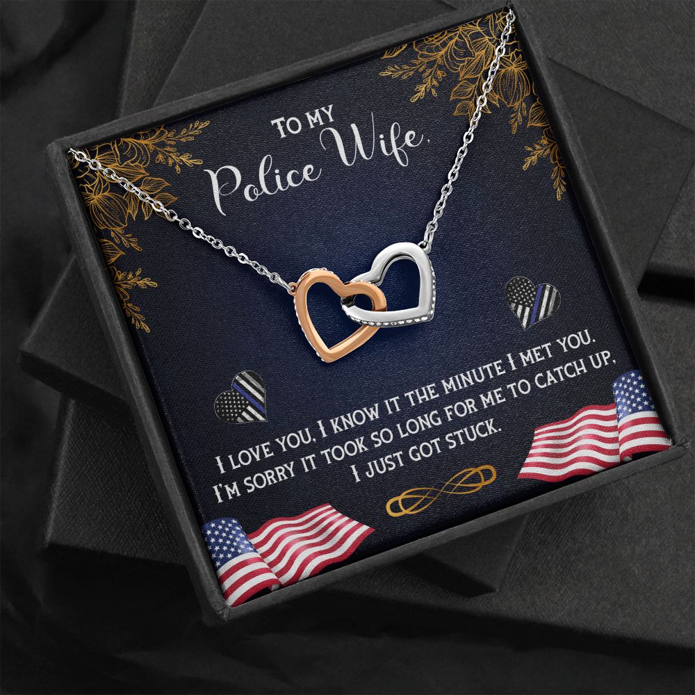 To My Police Wife | You are the Backbone of the Force - Interlocking Hearts Necklace