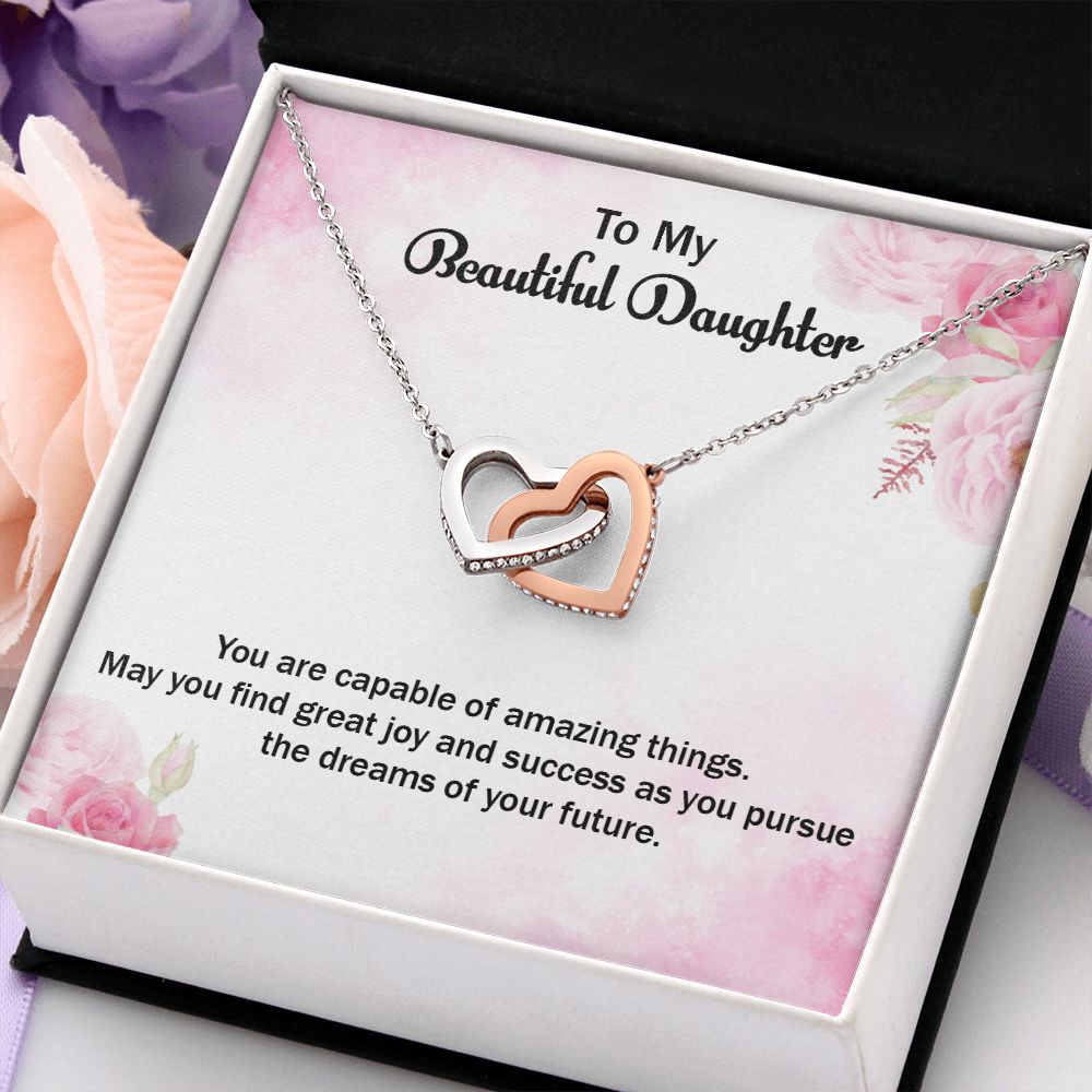 To My Beautiful Daughter | Graduate: A Step Towards Success! - Interlocking Hearts Necklace