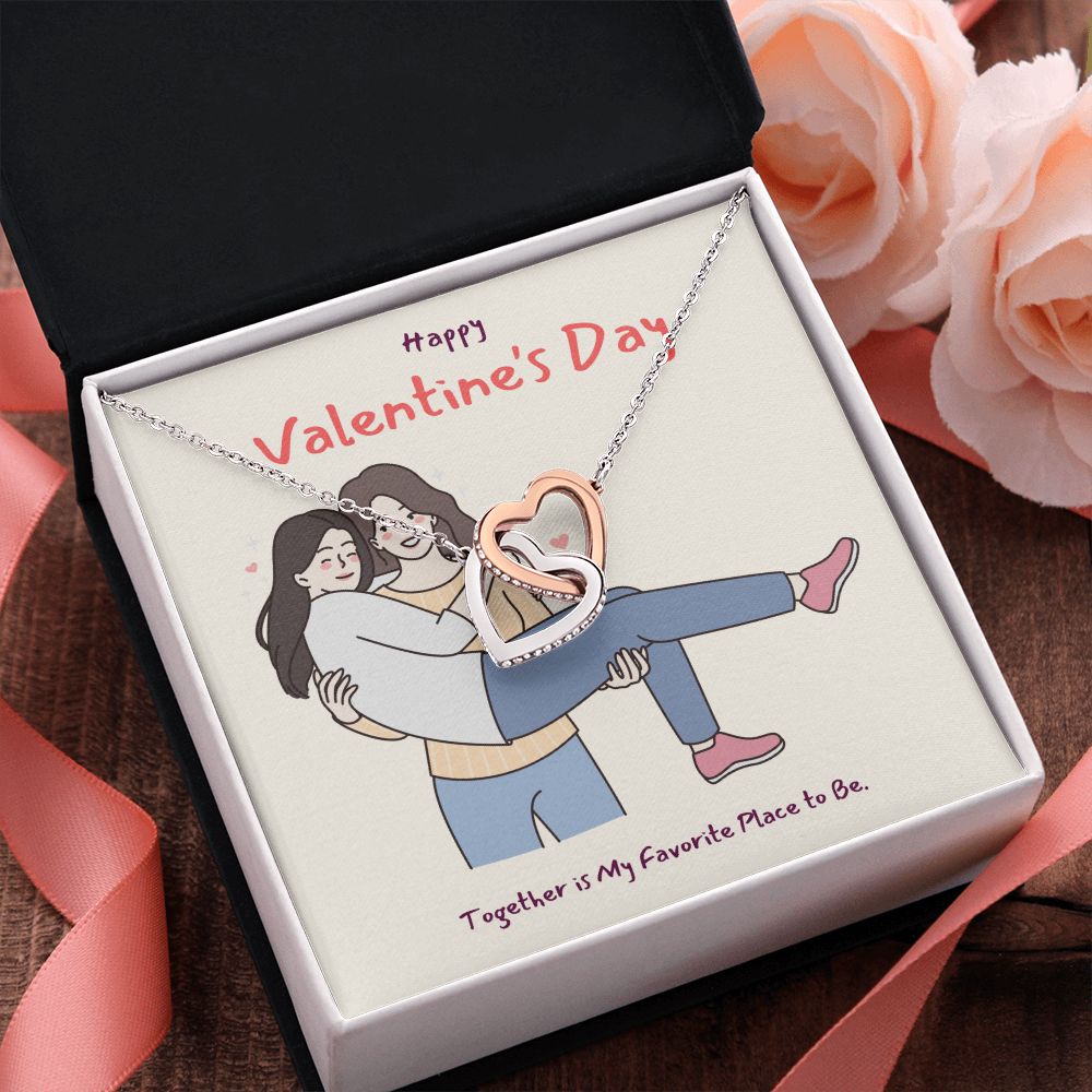 Happy Valentine's Day | Together is my Favorite Place LGBTQ for Women  - Interlocking Hearts Necklace