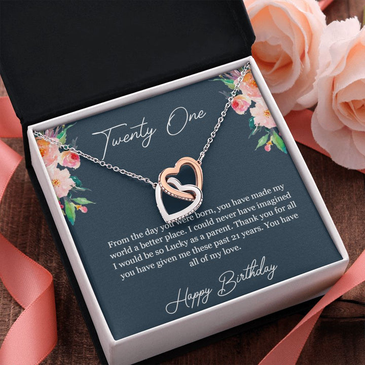 Happy Birthday | You have made my world a better place - Interlocking Hearts Necklace