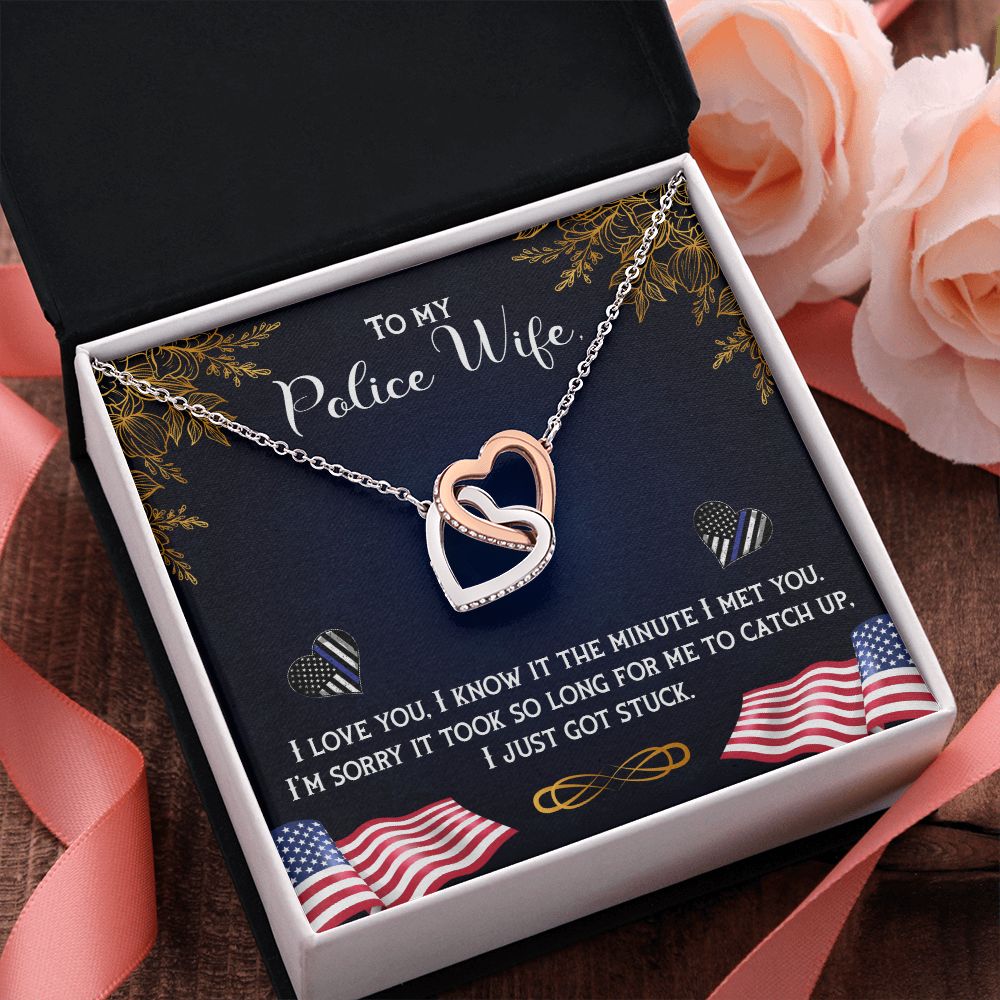 To My Police Wife | You are the Backbone of the Force - Interlocking Hearts Necklace