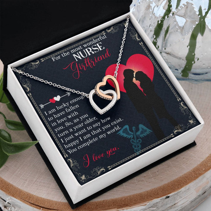 For the most wonderful Nurse Girlfriend | I am lucky enough to have fallen in love with you - Interlocking Hearts Necklace
