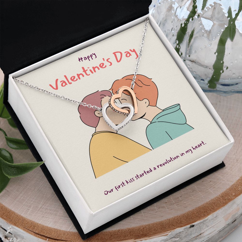 Happy Valentine's Day | A Revolution in my Heart LGBTQ for Men - Interlocking Hearts Necklace
