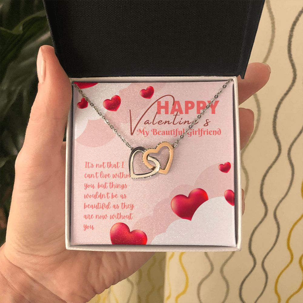 Happy Valentine's My Beautiful Girlfriend | Love's Unbreakable Bond - Interlocking Hearts Necklace