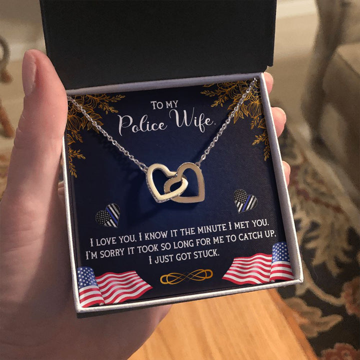 To My Police Wife | You are the Backbone of the Force - Interlocking Hearts Necklace