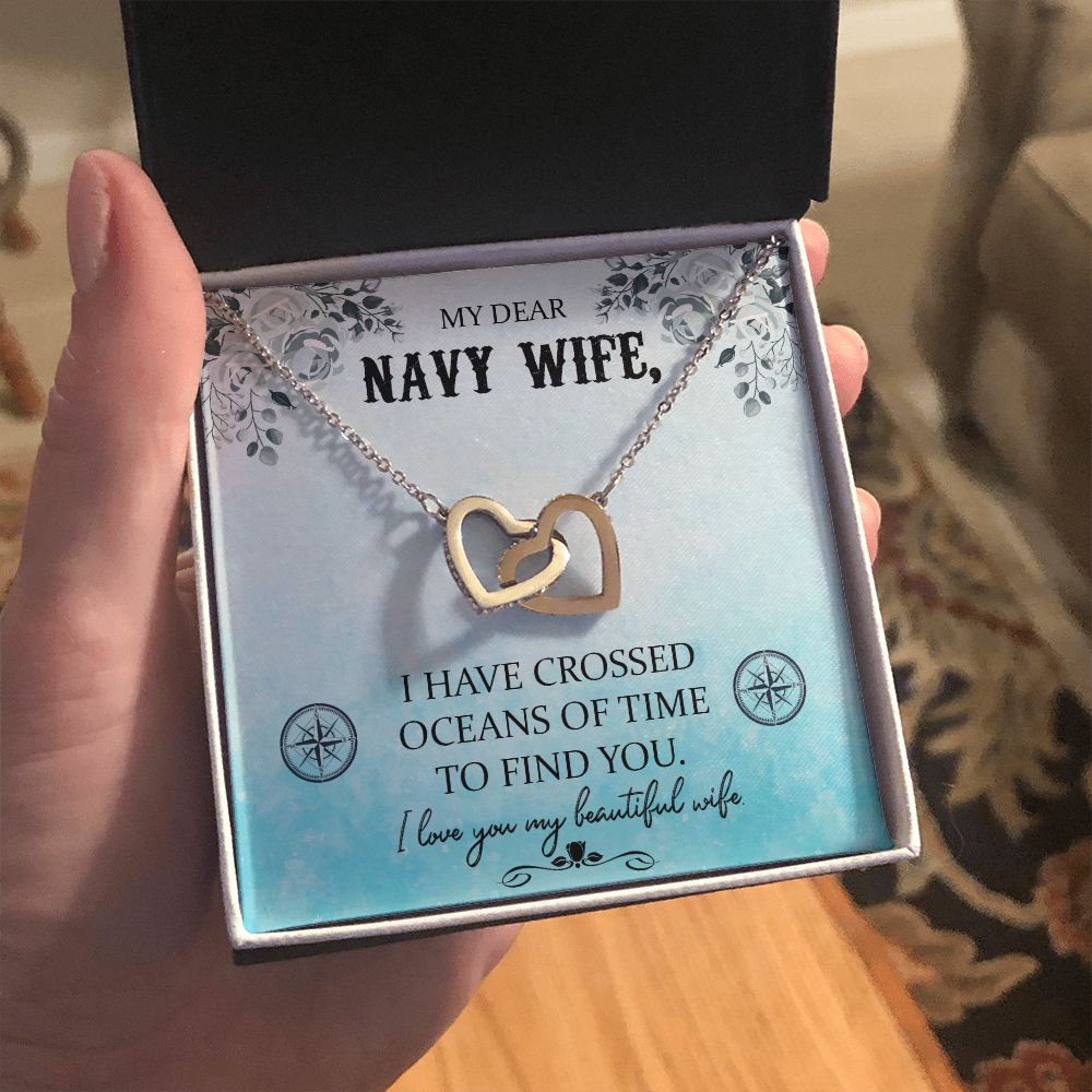 To My Navy Wife | Proud to Stand by Your Side - Interlocking Hearts Necklace