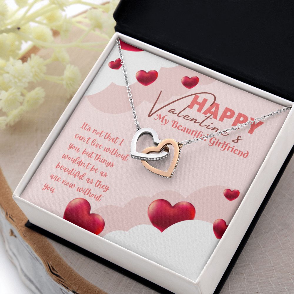 Happy Valentine's My Beautiful Girlfriend | Love's Unbreakable Bond - Interlocking Hearts Necklace