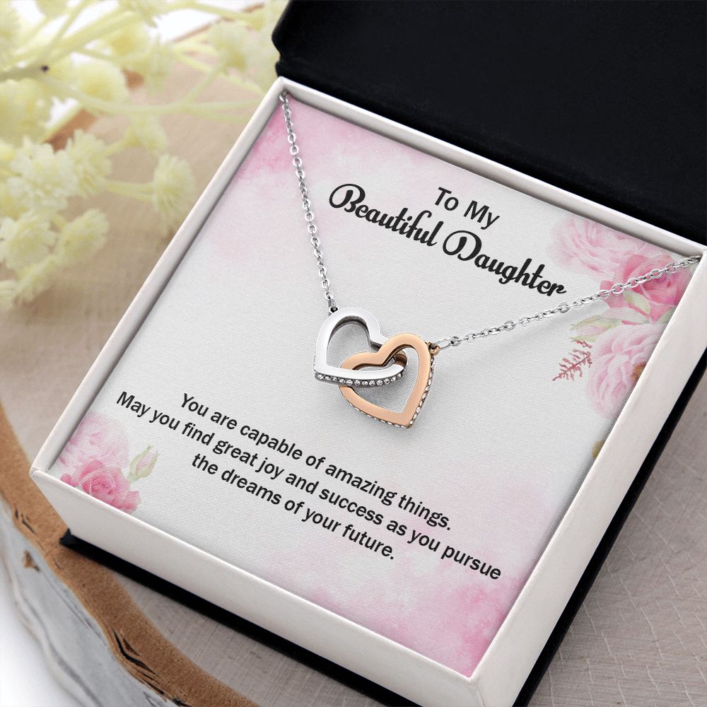 To My Beautiful Daughter | Graduate: A Step Towards Success! - Interlocking Hearts Necklace