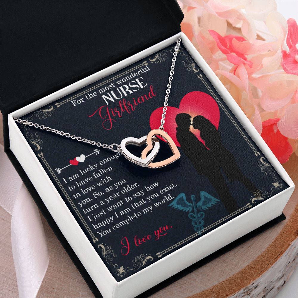 For the most wonderful Nurse Girlfriend | I am lucky enough to have fallen in love with you - Interlocking Hearts Necklace