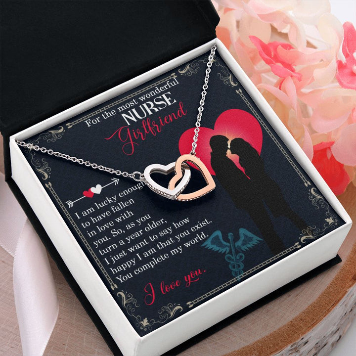 For the most wonderful Nurse Girlfriend | I am lucky enough to have fallen in love with you - Interlocking Hearts Necklace