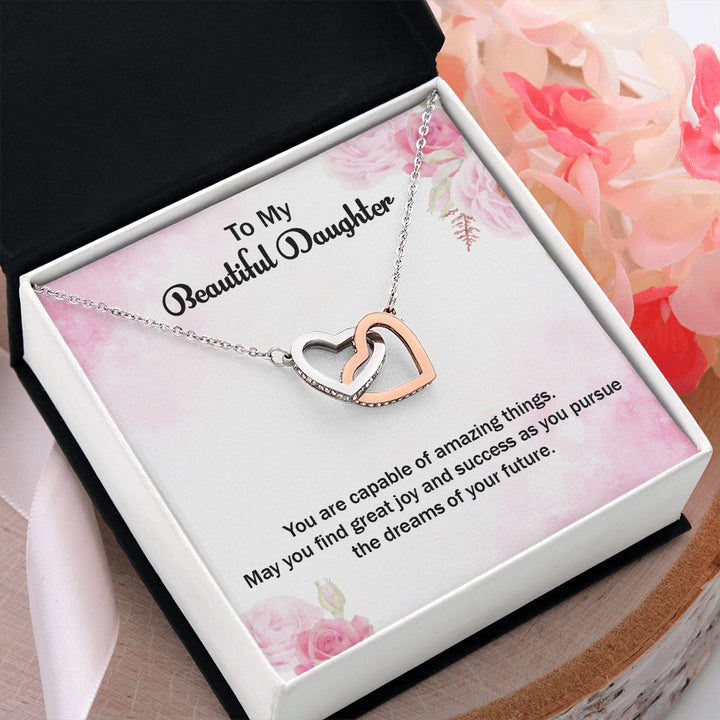 To My Beautiful Daughter | Graduate: A Step Towards Success! - Interlocking Hearts Necklace