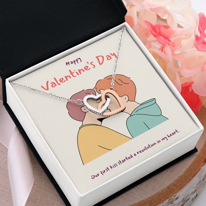 Happy Valentine's Day | A Revolution in my Heart LGBTQ for Men - Interlocking Hearts Necklace