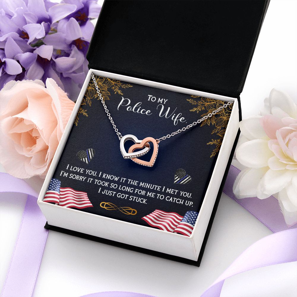 To My Police Wife | You are the Backbone of the Force - Interlocking Hearts Necklace