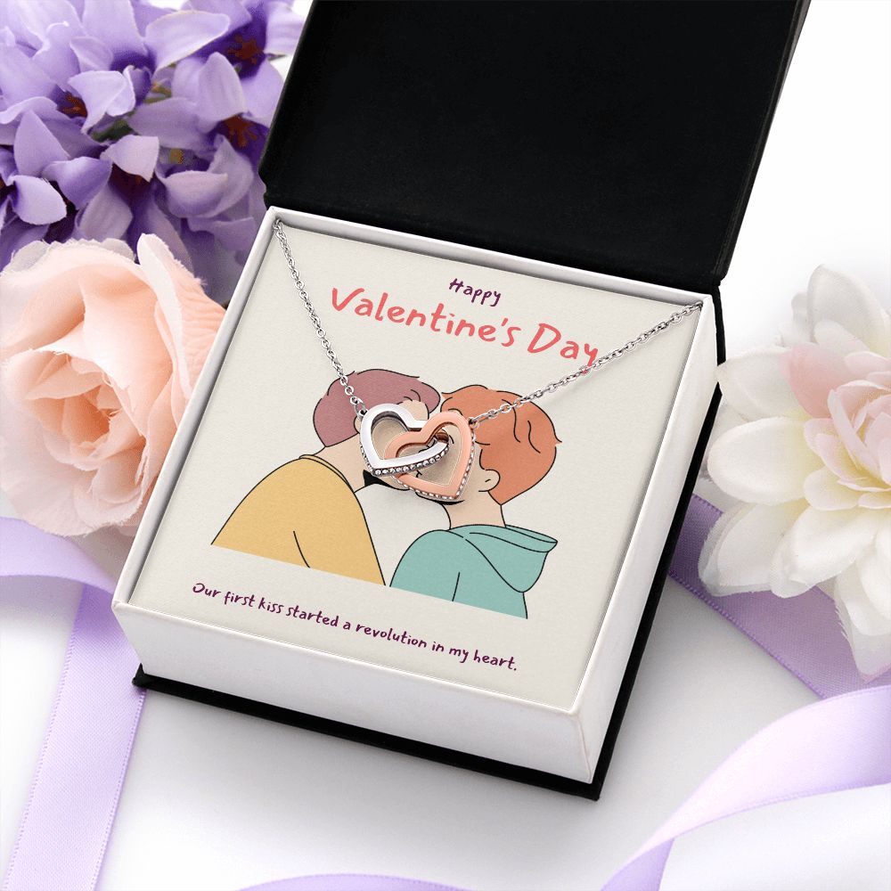 Happy Valentine's Day | A Revolution in my Heart LGBTQ for Men - Interlocking Hearts Necklace