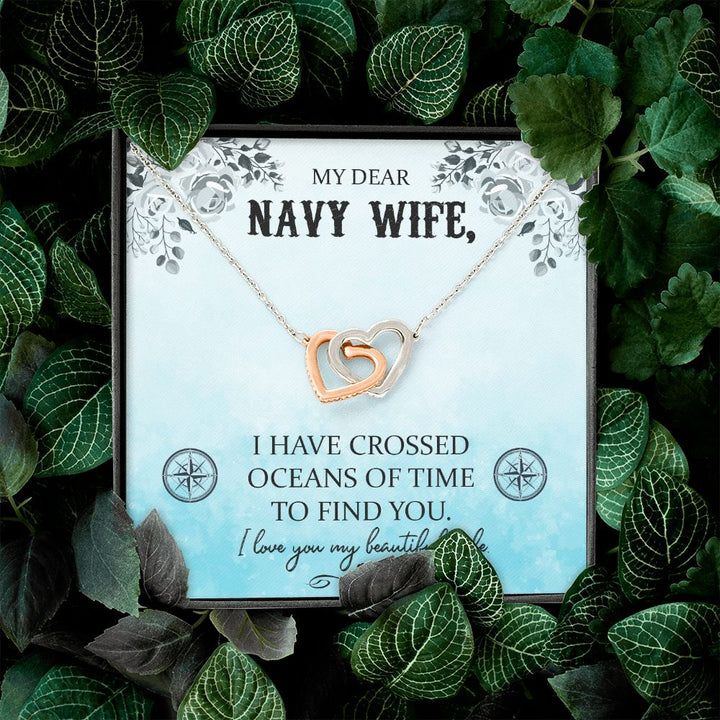 To My Navy Wife | Proud to Stand by Your Side - Interlocking Hearts Necklace