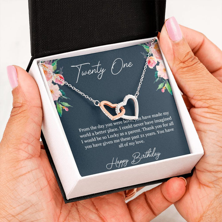 Happy Birthday | You have made my world a better place - Interlocking Hearts Necklace