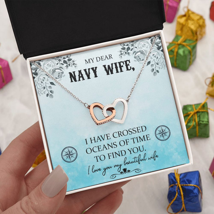 To My Navy Wife | Proud to Stand by Your Side - Interlocking Hearts Necklace