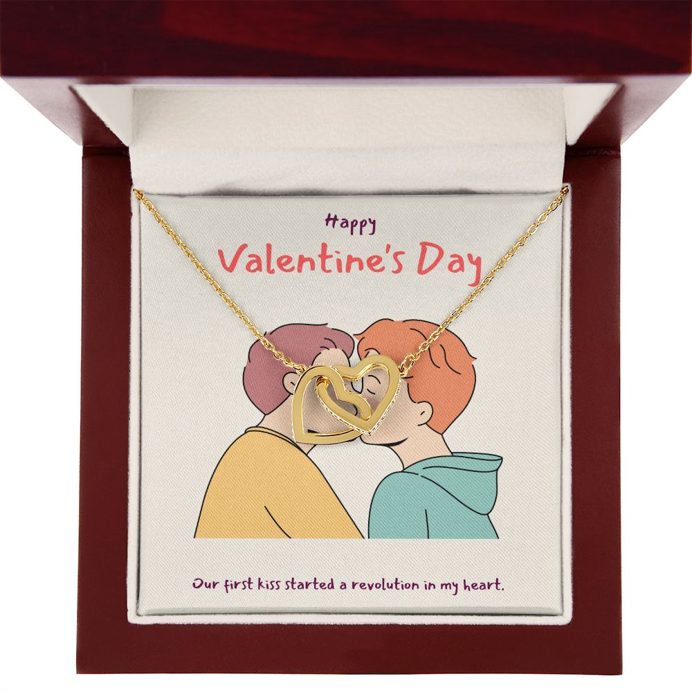 Happy Valentine's Day | A Revolution in my Heart LGBTQ for Men - Interlocking Hearts Necklace