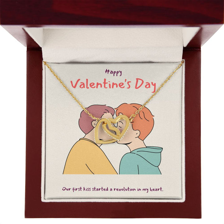 Happy Valentine's Day | A Revolution in my Heart LGBTQ for Men - Interlocking Hearts Necklace