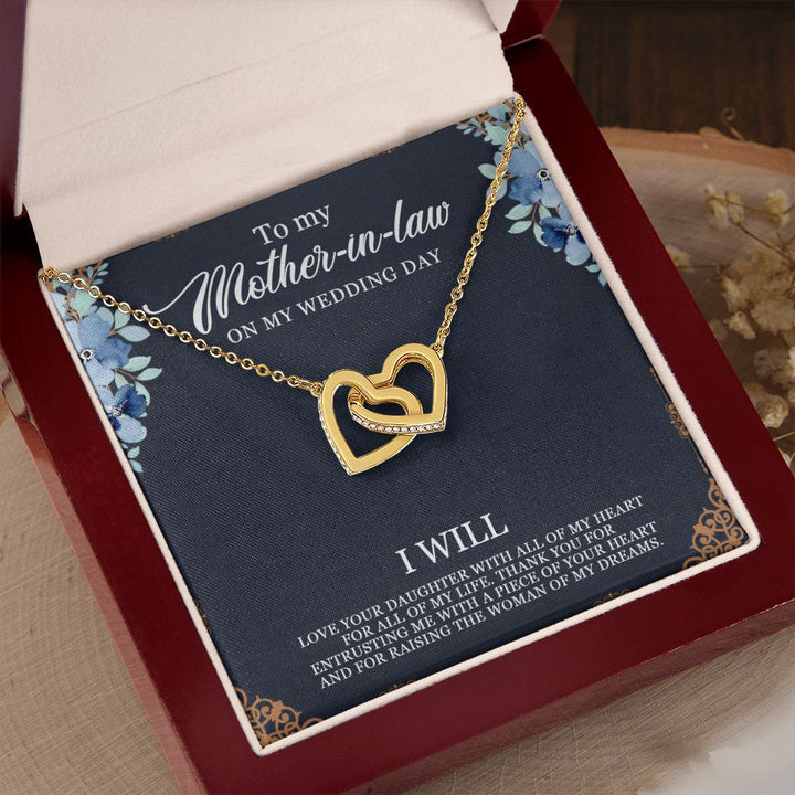 To My Mother-in-Law on my Wedding Day | Thank you for entrusting me with a piece of your heart - Interlocking Hearts Necklace