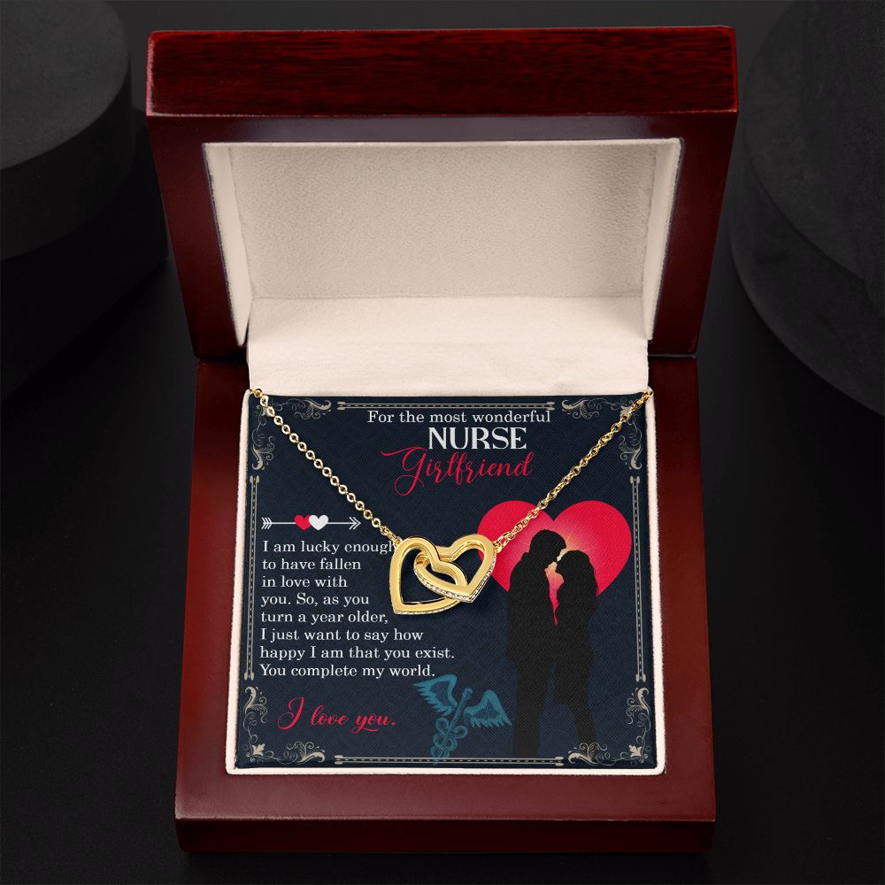 For the most wonderful Nurse Girlfriend | I am lucky enough to have fallen in love with you - Interlocking Hearts Necklace