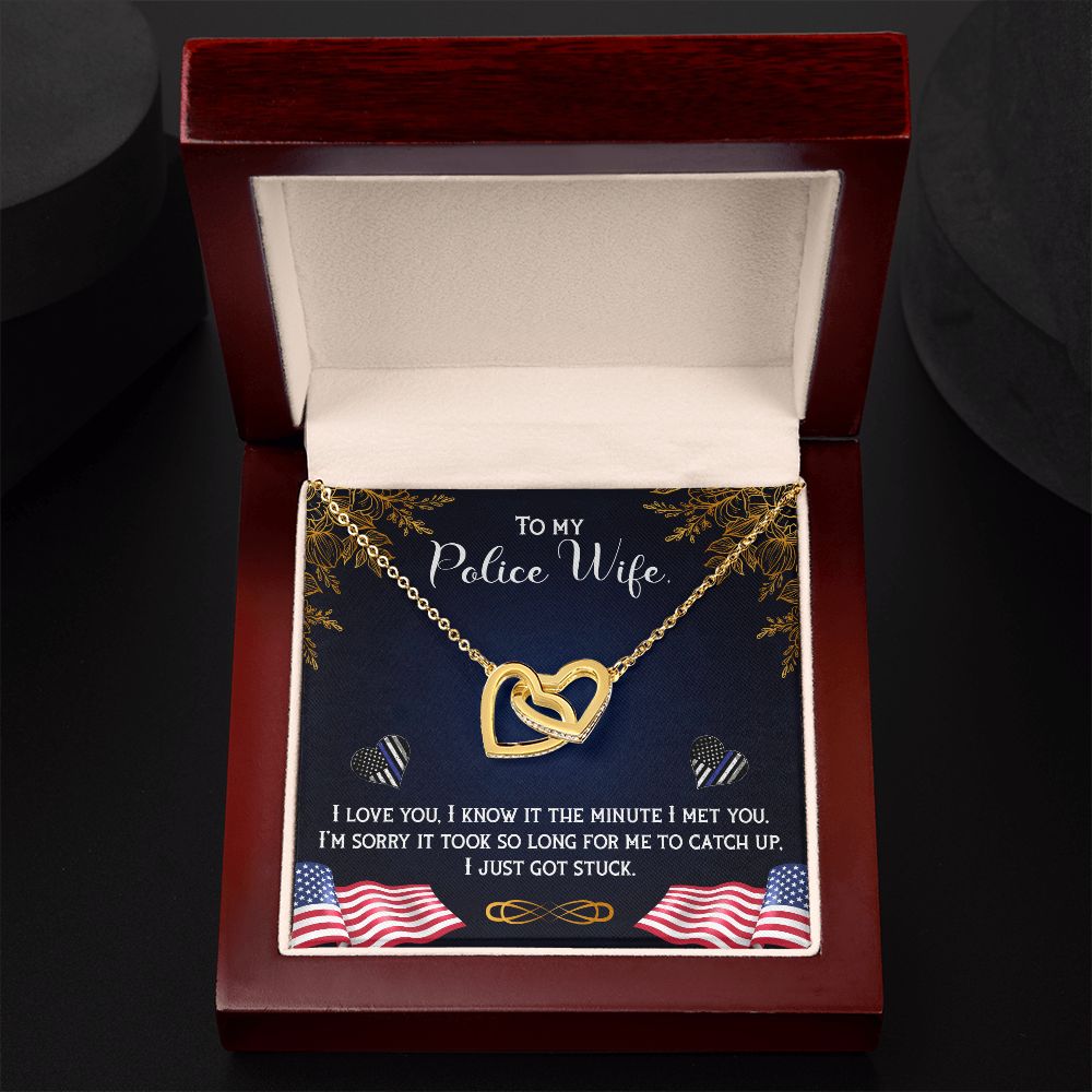 To My Police Wife | You are the Backbone of the Force - Interlocking Hearts Necklace