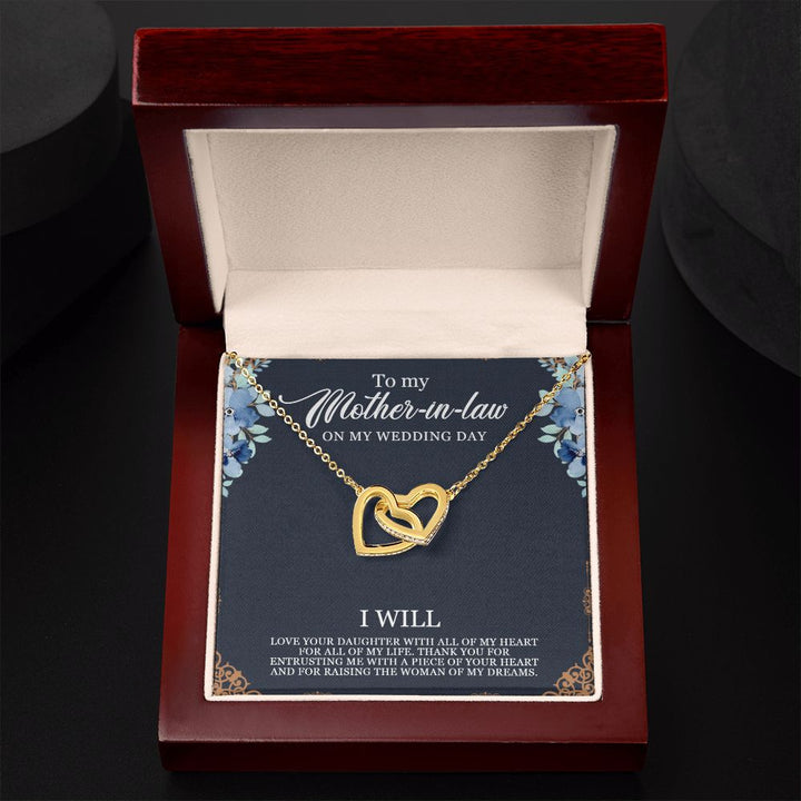 To My Mother-in-Law on my Wedding Day | Thank you for entrusting me with a piece of your heart - Interlocking Hearts Necklace